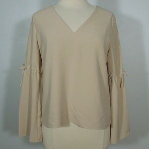 Cooper & Ella Beige Long Sleeve V-Neck Blouse